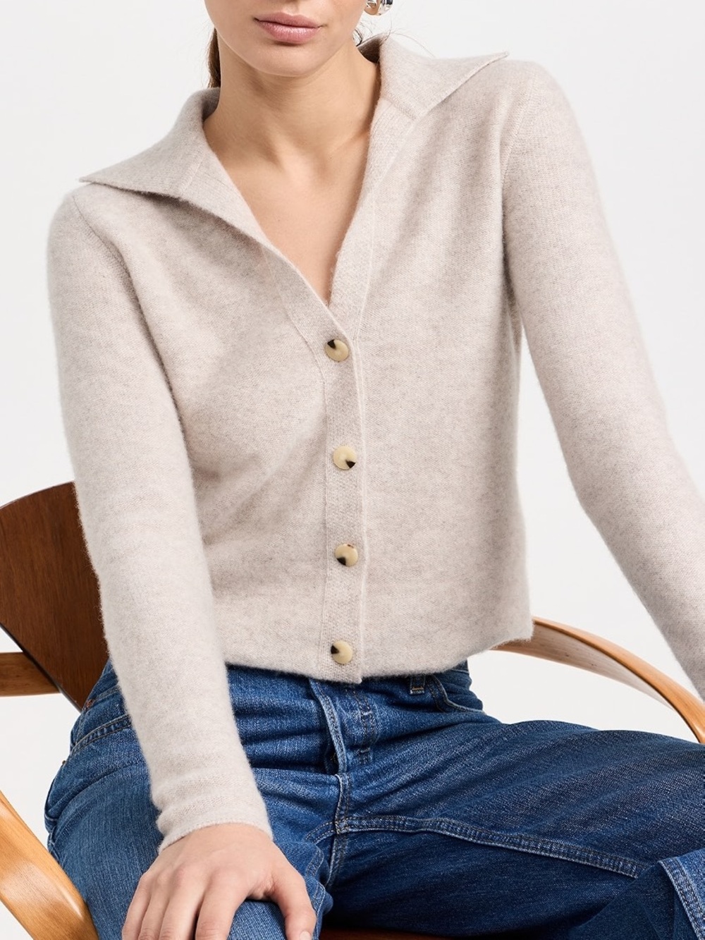 NWOT Vince Minimalist Luxury 100% Cashmere Cream Beige Polo Cardigan Sweater - Picture 7 of 10